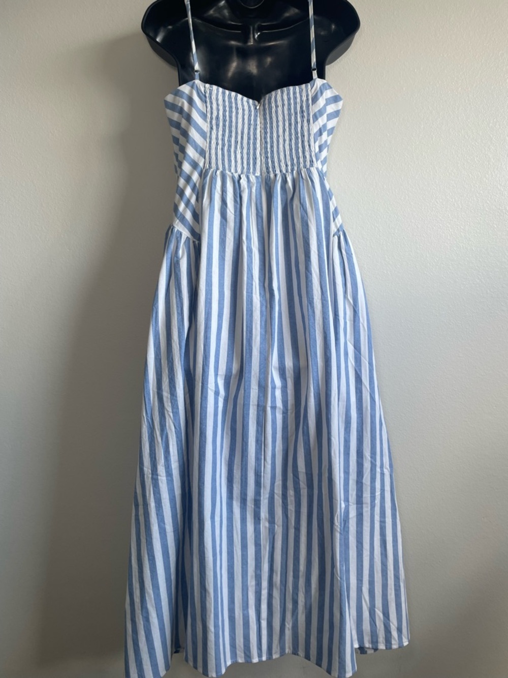 NWT Commense Blue White Striped Midi Dress Women Medium Cotton Lace Trim - Picture 7 of 11